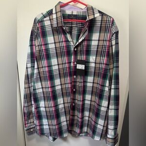 American Breed Khaki Navy Pink Plaid Button Long Slv Shirt Sz 2XL NWT Fits XLT